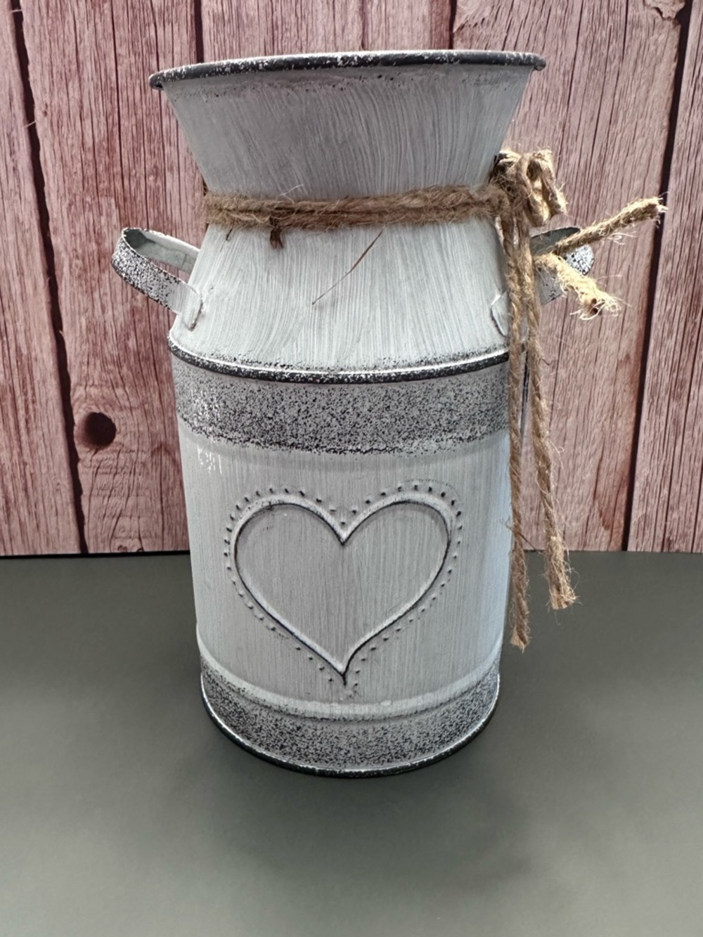 Rustic Farmhouse Milk Can Vase w/ Heart | Shabby Chic Decor